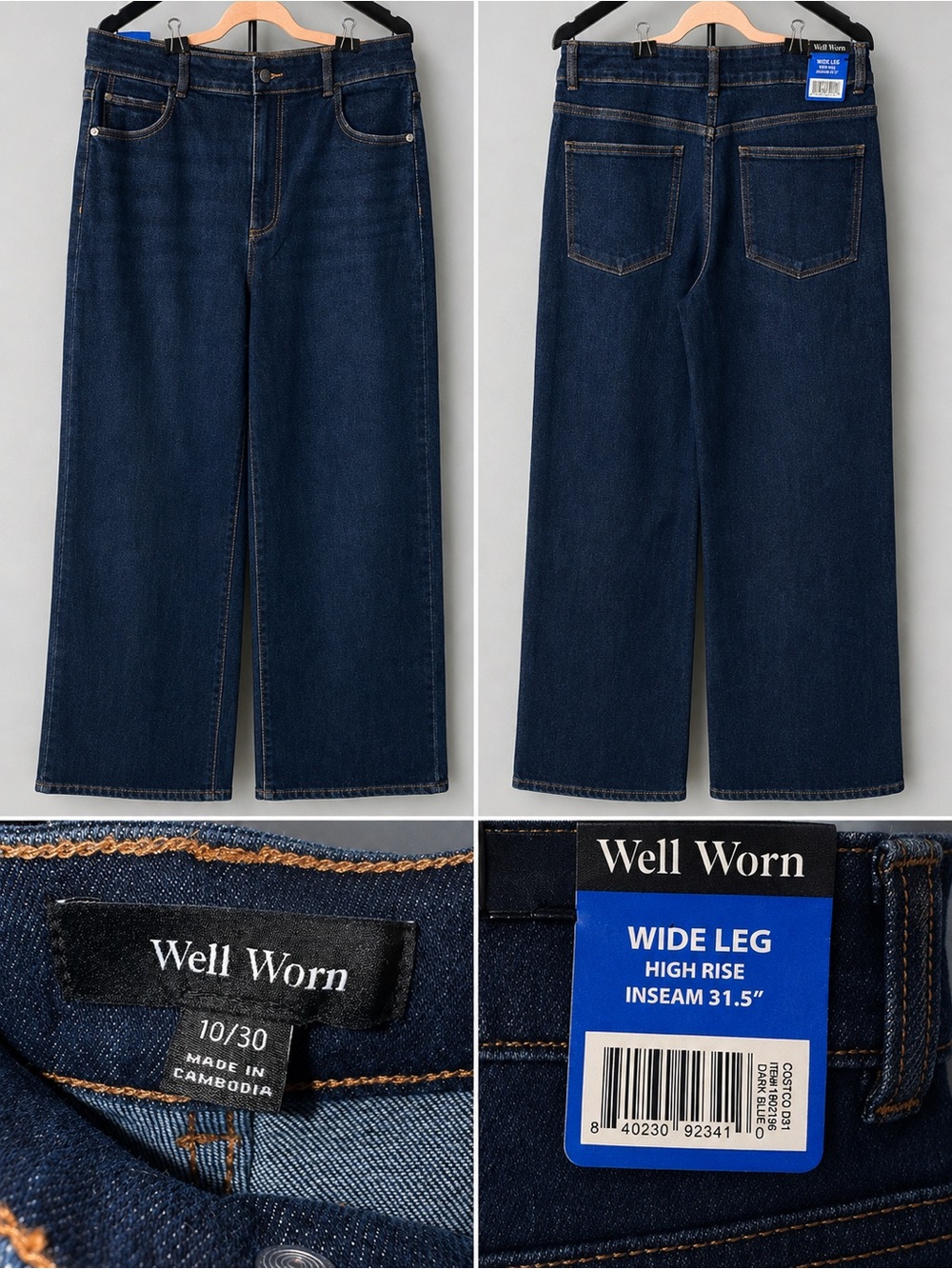 Well Worn Wide Leg High Rise Jeans Dark Blue Size 10/30 NWT